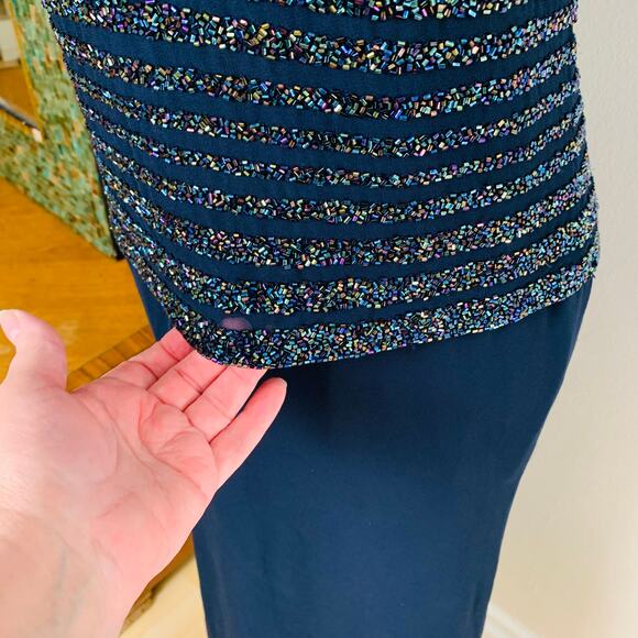 Vintage JKARA New York Size 10 Beaded Formal Evening Maxi Dress Navy Blue - Picture 5 of 10
